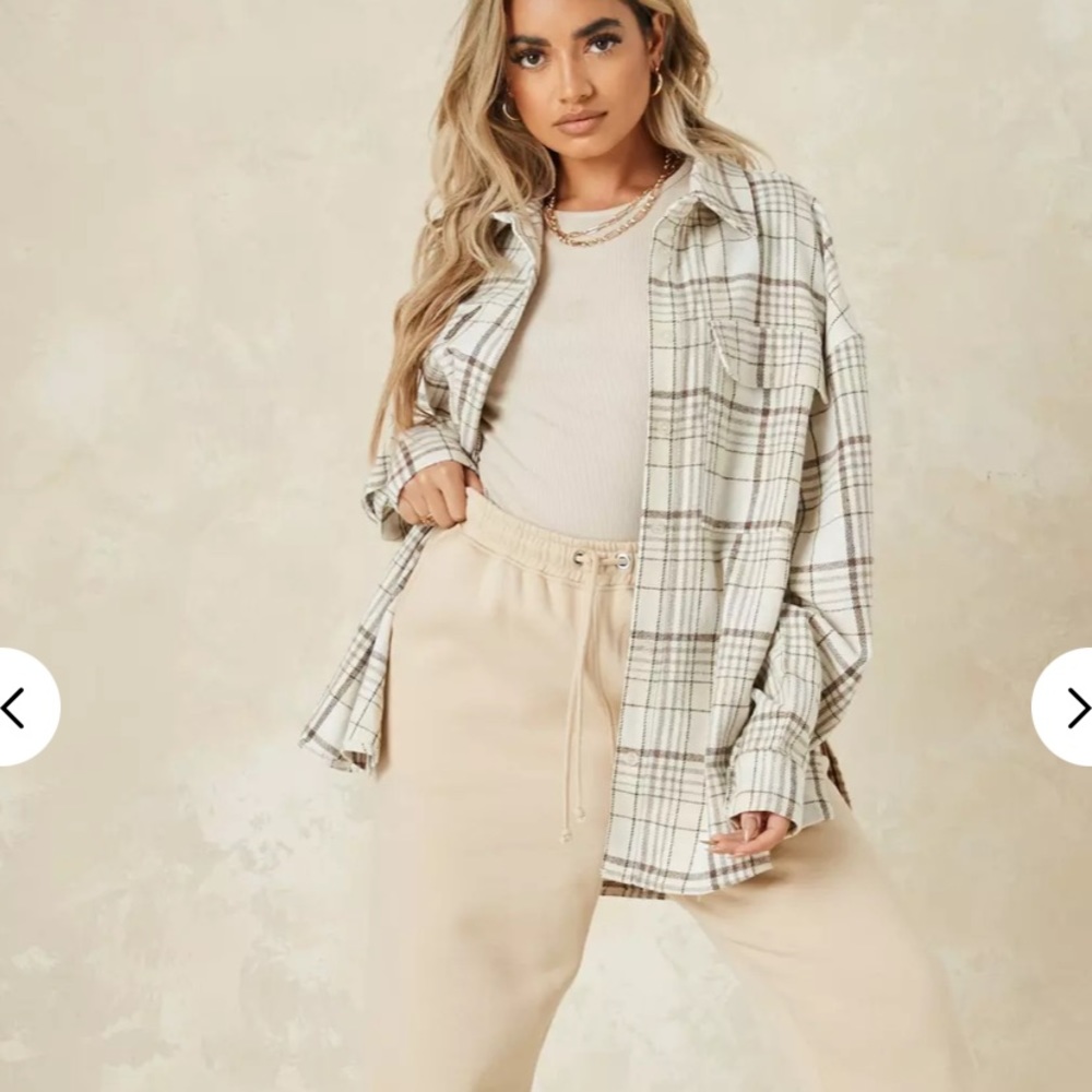 NWT Missguided stone brushed plaid oversized shirt